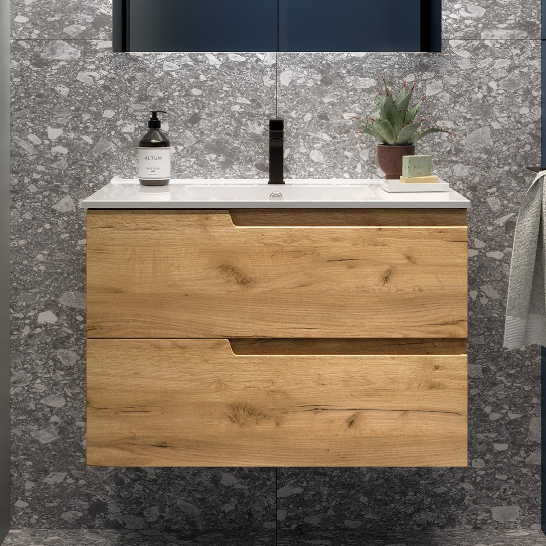 Mobile da Bagno Sospeso 80 cm Lavabo Incluso Rovere Africa | Salgar Vima