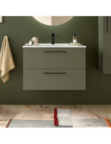 Mobile da Bagno Sospeso 80 cm con Maniglia Anodizzata Nero Opaco Lavabo Incluso Verde Satinato | Salgar Silane Mobili Sospesi