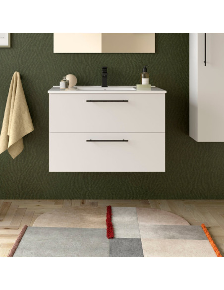 Mobile da Bagno Sospeso 80 cm con Maniglia Anodizzata Nero Opaco Lavabo Incluso Bianco Opaco | Salgar Silane Mobili Sospesi