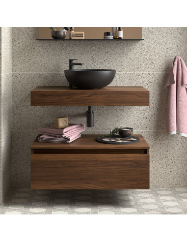 Mobile da Bagno Sospeso 80 cm con Top e Cassettone Noce Maya | Salgar Domus Mobili Sospesi