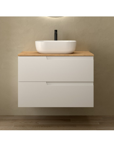 Mobile da Bagno Sospeso 80 cm Bianco Opaco con Top Rovere Africa | Salgar Vima Mobili Sospesi