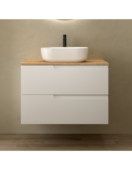 Mobile da Bagno Sospeso 80 cm Bianco Opaco con Top Rovere Africa | Salgar Vima Mobili Sospesi