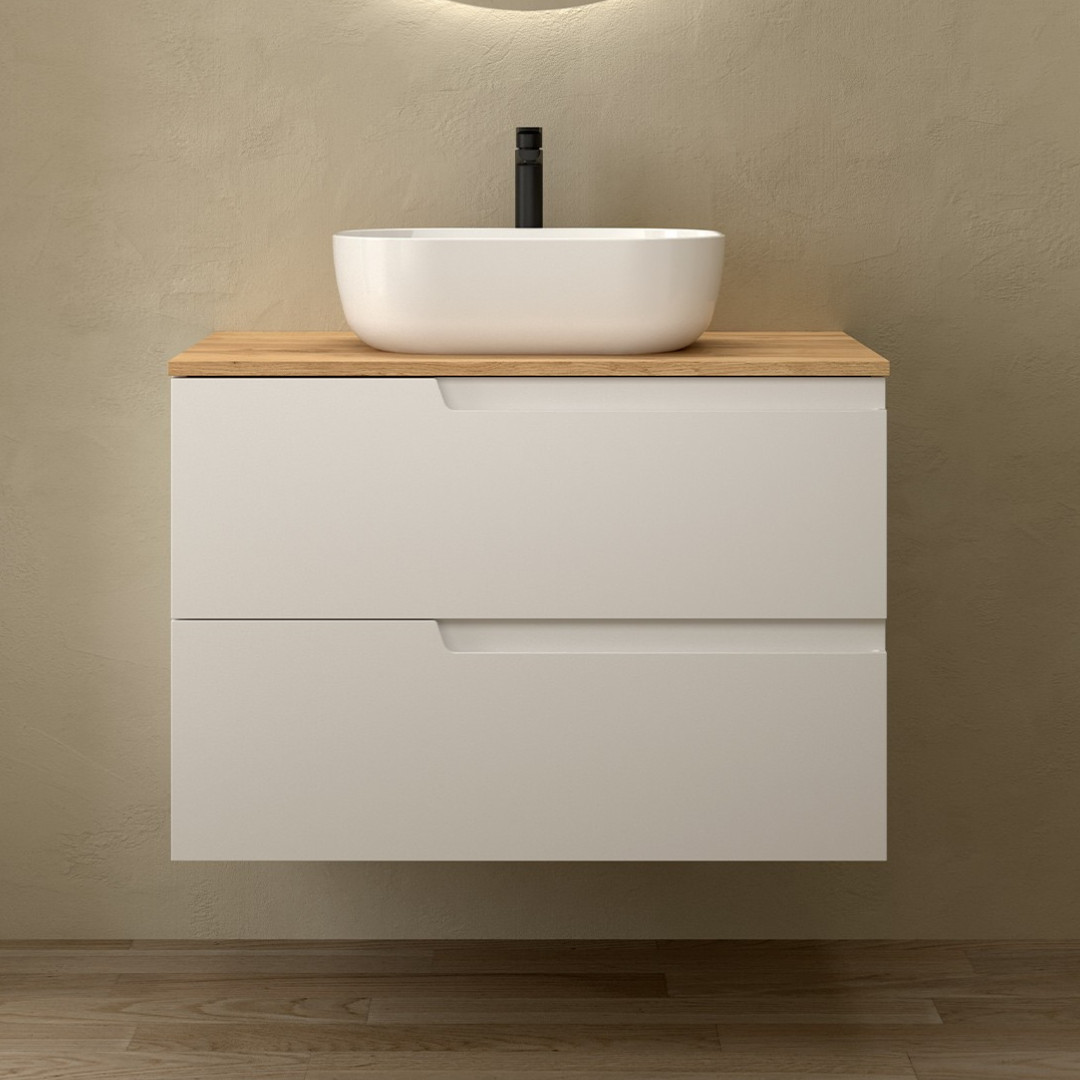 Mobile da Bagno Sospeso 80 cm Bianco Opaco con Top Rovere Africa | Salgar Vima