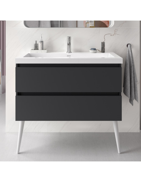 Mobile da Bagno Sospeso 80 cm con Piede Bianco Lavabo Incluso Antracite | Salgar Spirit Mobili Sospesi