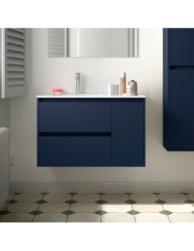 Mobile da Bagno Sospeso 85 cm con Anta Lavabo Incluso Blue Satin | Salgar Noja Mobili Sospesi