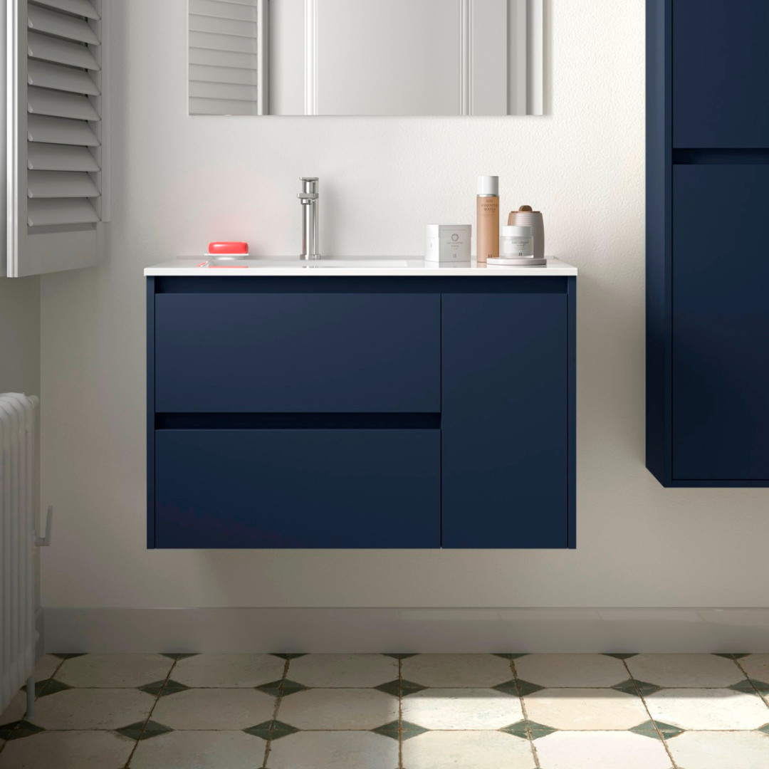 Mobile da Bagno Sospeso 85 cm con Anta Lavabo Incluso Blue Satin | Salgar Noja