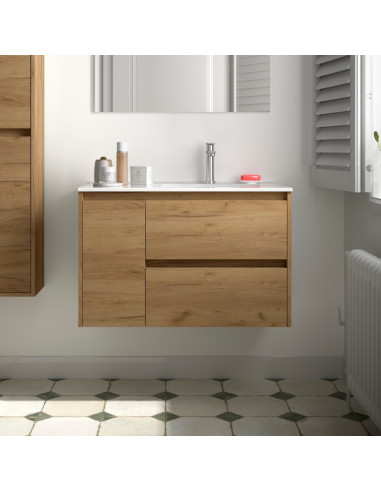 Mobile da Bagno Sospeso 85 cm con Anta Lavabo Incluso Rovere Africa  | Salgar Noja Mobili Sospesi