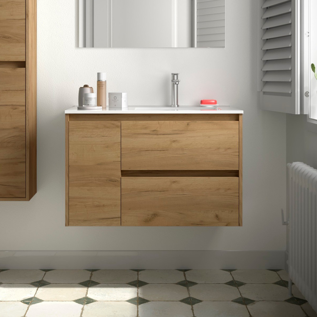 Mobile da Bagno Sospeso 85 cm con Anta Lavabo Incluso Rovere Africa  | Salgar Noja