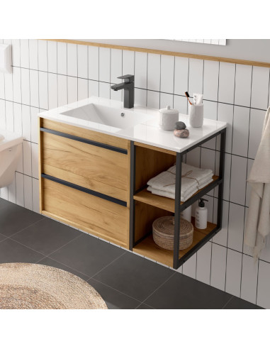 Mobile da Bagno Sospeso 85 cm con Vano Aperto e Lavabo Incluso Rovere Africa | Salgar Attila Mobili Sospesi
