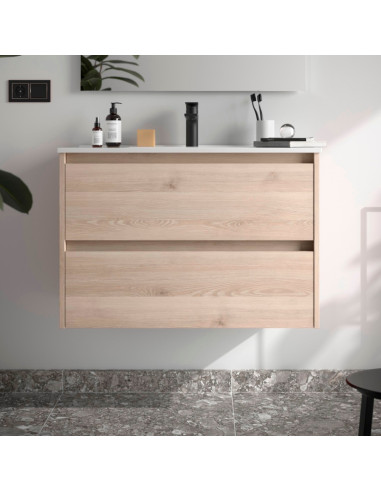 Mobile da Bagno Sospeso 90 cm Lavabo Incluso Natural | Salgar Noja Mobili Sospesi