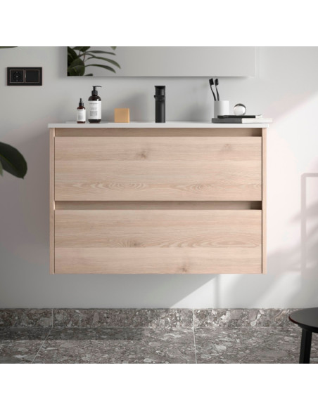 Mobile da Bagno Sospeso 90 cm Lavabo Incluso Natural | Salgar Noja Mobili Sospesi