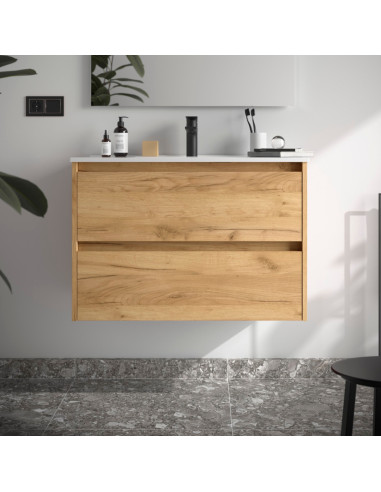 Mobile da Bagno Sospeso 90 cm Lavabo Incluso Rovere Africa | Salgar Noja Mobili Sospesi
