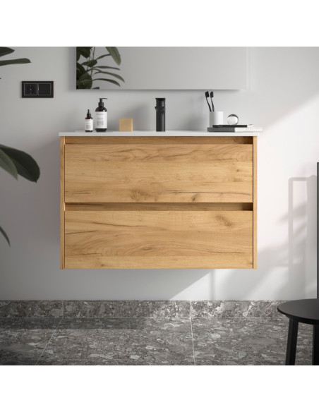 Mobile da Bagno Sospeso 90 cm Lavabo Incluso Rovere Africa | Salgar Noja Mobili Sospesi