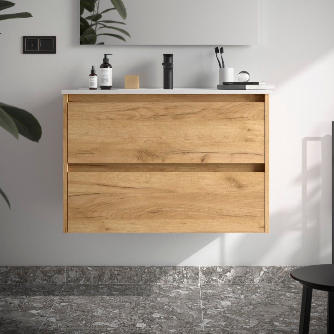 Mobile da Bagno Sospeso 90 cm Lavabo Incluso Rovere Africa | Salgar Noja
