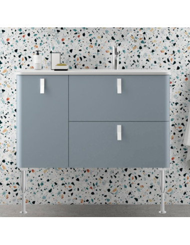 Mobile da Bagno Sospeso 90 cm con Piedini - Lavabo Incluso Cromo Blue Fog | Uniiq Mobili Sospesi