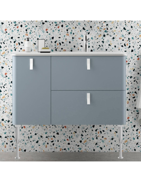 Mobile da Bagno Sospeso 90 cm con Piedini - Lavabo Incluso Cromo Blue Fog | Uniiq Mobili Sospesi