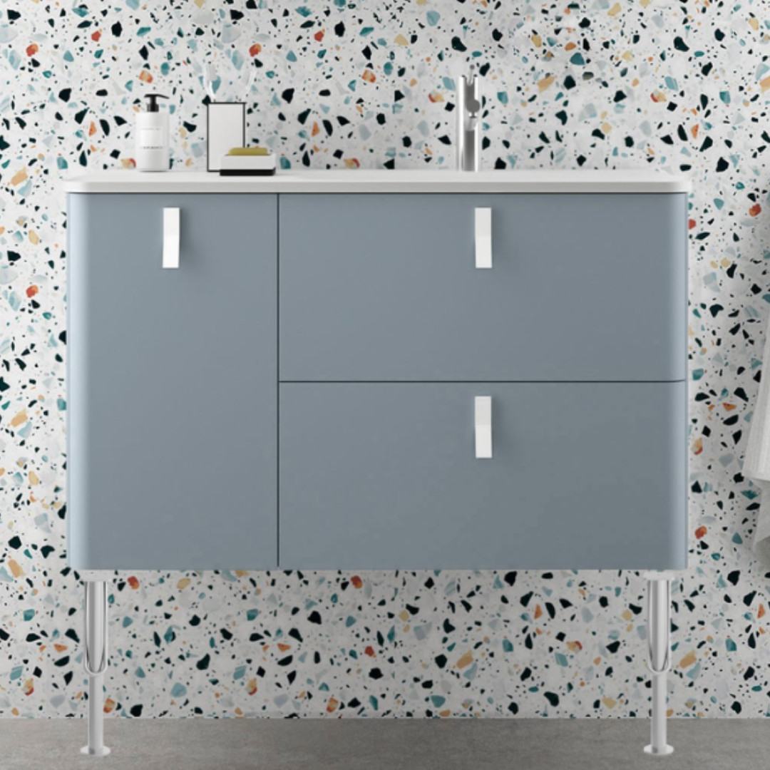 Mobile da Bagno Sospeso 90 cm con Piedini - Lavabo Incluso Cromo Blue Fog | Uniiq