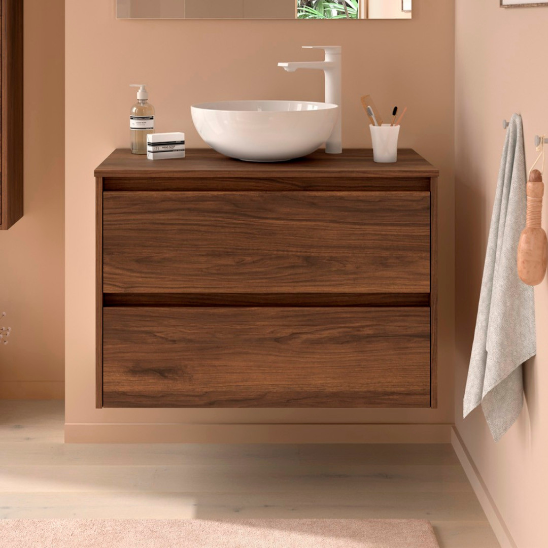 Mobile da Bagno Sospeso 100 cm con Top Incluso Noce Maya | Salgar Noja