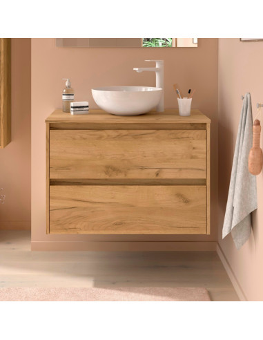 Mobile da Bagno Sospeso 100 cm con Top Incluso Rovere Africa | Salgar Noja Mobili Sospesi