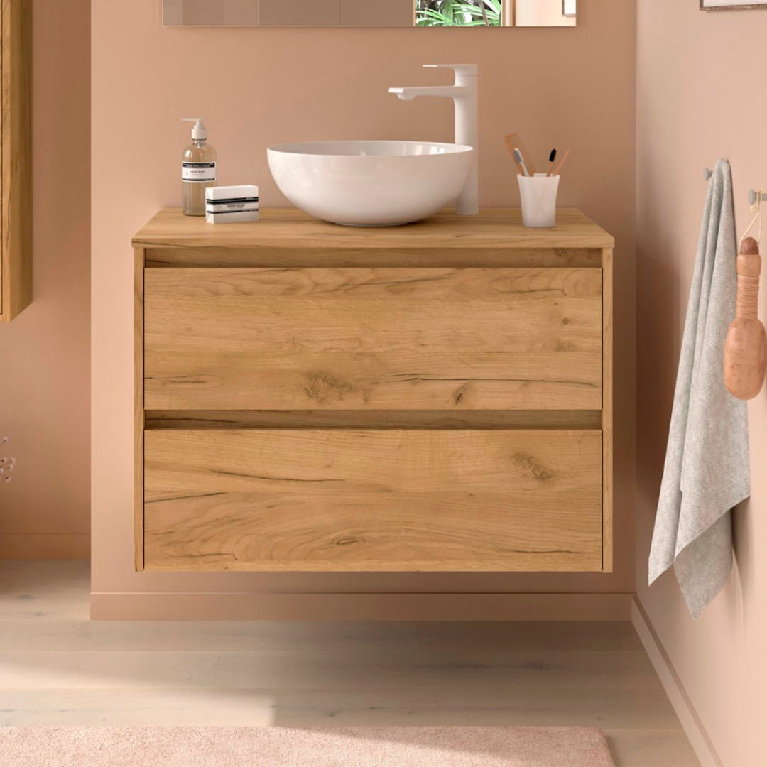 Mobile da Bagno Sospeso 100 cm con Top Incluso Rovere Africa | Salgar Noja