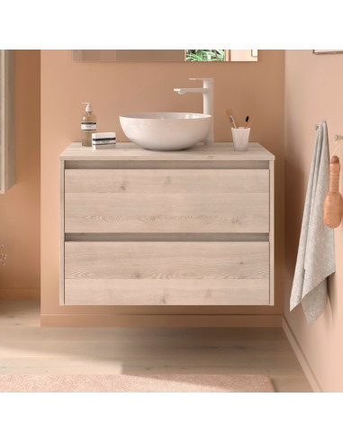 Mobile da Bagno Sospeso 100 cm con Top Incluso Natural | Salgar Noja Mobili Sospesi
