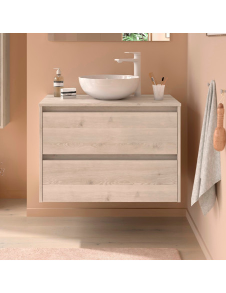 Mobile da Bagno Sospeso 100 cm con Top Incluso Natural | Salgar Noja Mobili Sospesi