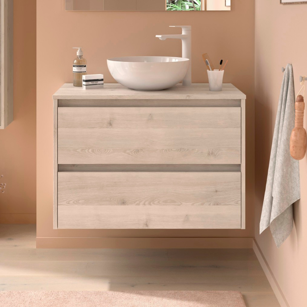 Mobile da Bagno Sospeso 100 cm con Top Incluso Natural | Salgar Noja