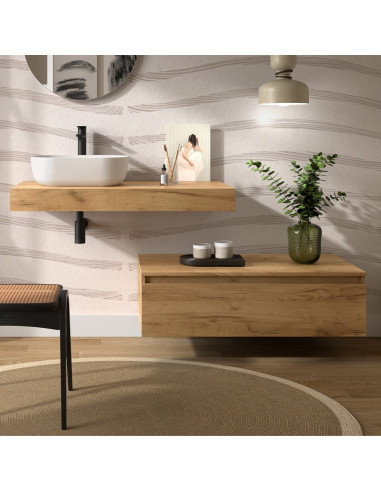 Mobile da Bagno Sospeso 100 cm con Top e Cassettone Rovere Africa | Salgar Domus Mobili Sospesi