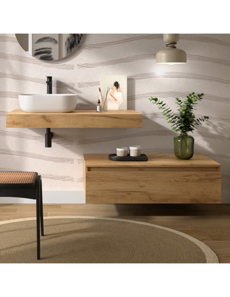 Mobile da Bagno Sospeso 100 cm con Top e Cassettone Rovere Africa | Salgar Domus Mobili Sospesi
