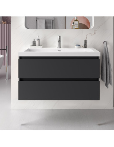 Mobile da Bagno Sospeso 100 cm Lavabo Incluso Antracite | Salgar Spirit Mobili Sospesi