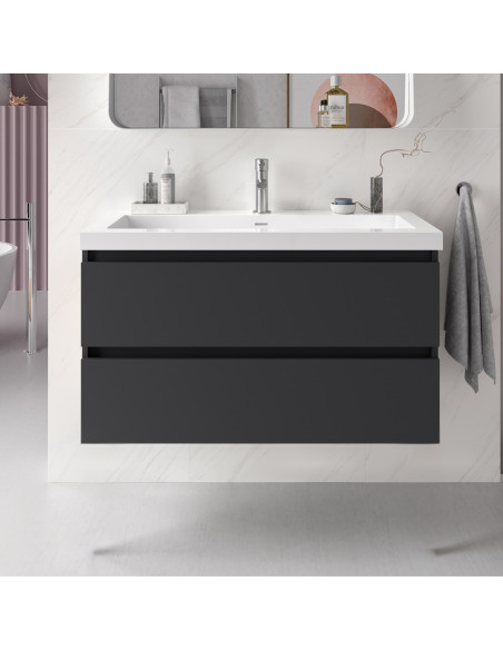 Mobile da Bagno Sospeso 100 cm Lavabo Incluso Antracite | Salgar Spirit Mobili Sospesi