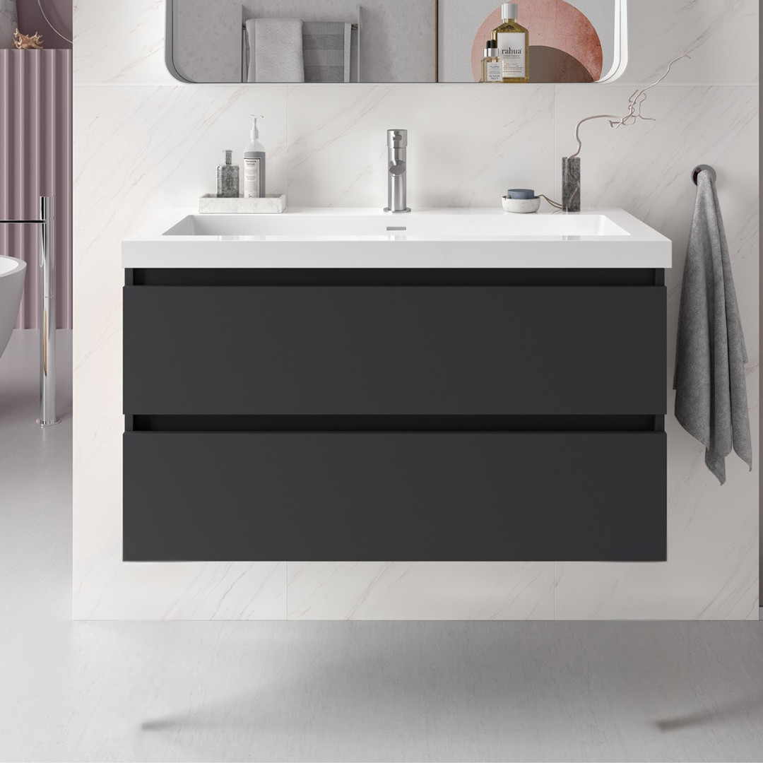 Mobile da Bagno Sospeso 100 cm Lavabo Incluso Antracite | Salgar Spirit