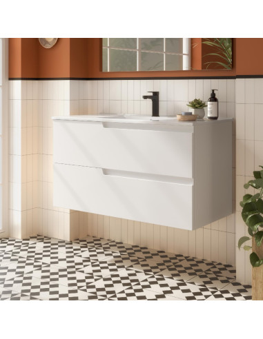 Mobile da Bagno Sospeso 100 cm Lavabo Incluso Bianco Opaco | Salgar Vima Mobili Sospesi