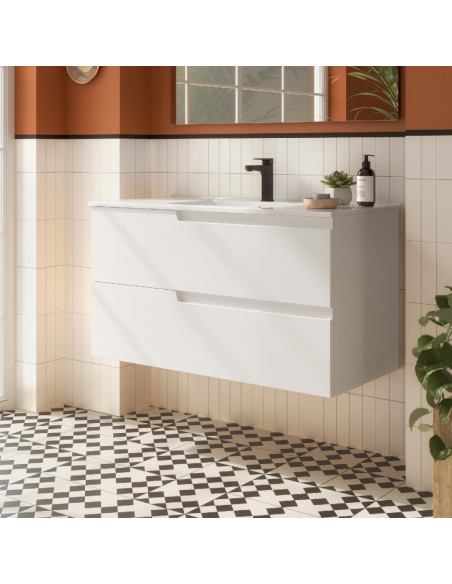 Mobile da Bagno Sospeso 100 cm Lavabo Incluso Bianco Opaco | Salgar Vima Mobili Sospesi