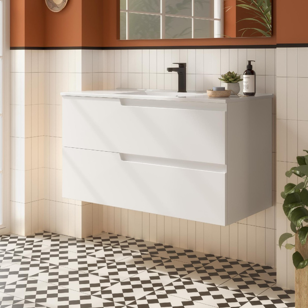 Mobile da Bagno Sospeso 100 cm Lavabo Incluso Bianco Opaco | Salgar Vima