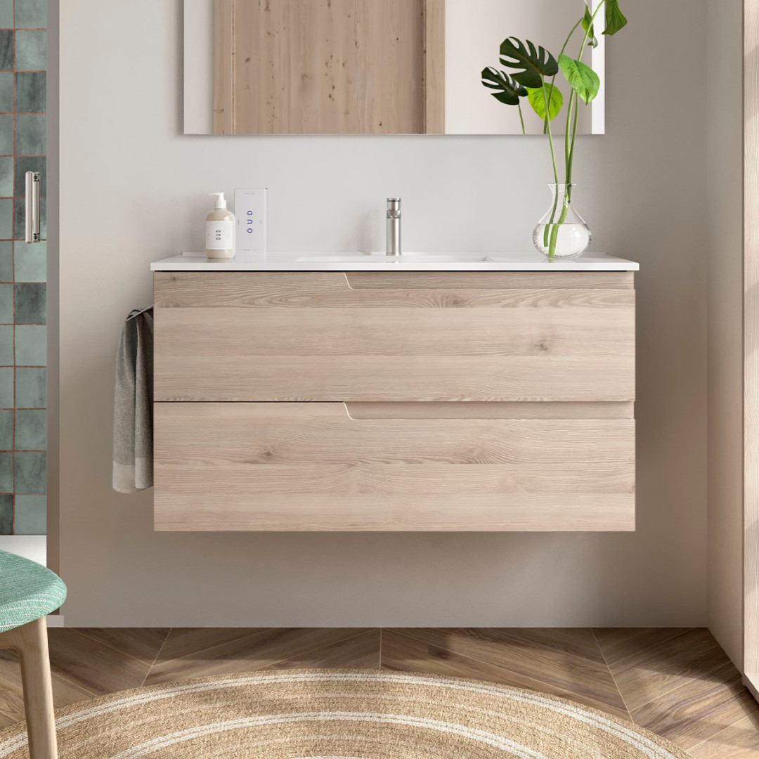 Mobile da Bagno Sospeso 100 cm Lavabo Incluso Natural | Salgar Vima