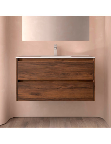 Mobile da Bagno Sospeso 100 cm Lavabo Incluso Noce Maya | Salgar Noja Mobili Sospesi