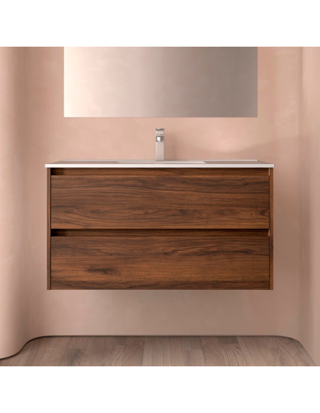 Mobile da Bagno Sospeso 100 cm Lavabo Incluso Noce Maya | Salgar Noja Mobili Sospesi