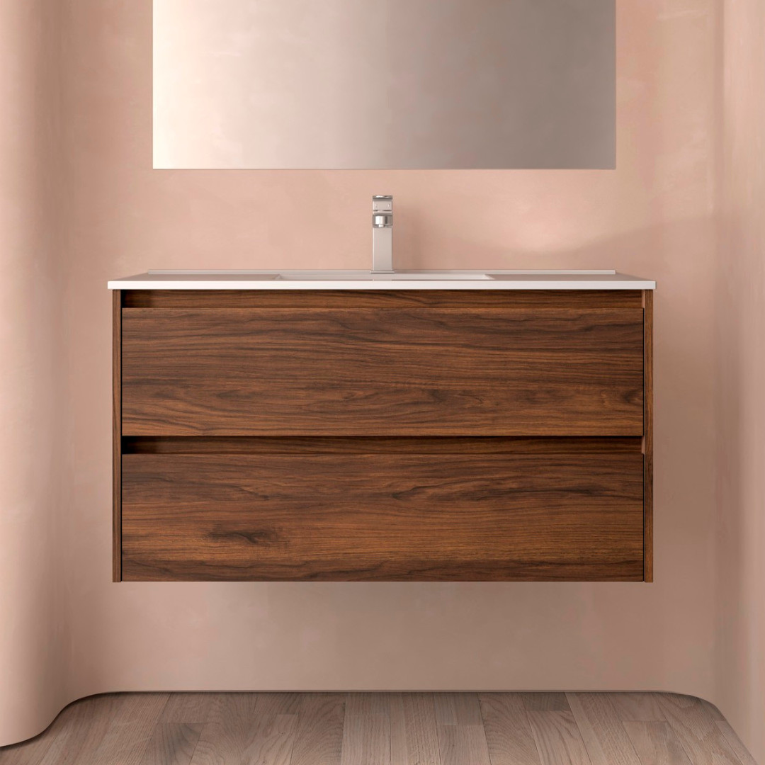 Mobile da Bagno Sospeso 100 cm Lavabo Incluso Noce Maya | Salgar Noja