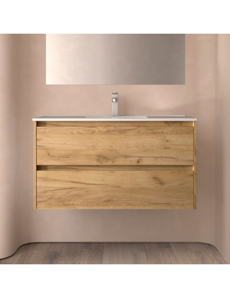 Mobile da Bagno Sospeso 100 cm Lavabo Incluso Rovere Africa | Salgar Noja Mobili Sospesi