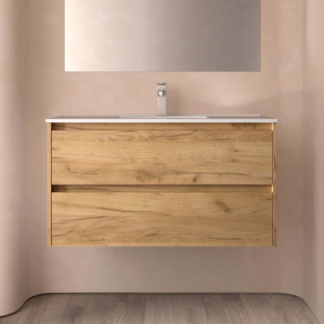 Mobile da Bagno Sospeso 100 cm Lavabo Incluso Rovere Africa | Salgar Noja