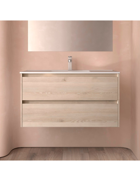 Mobile da Bagno Sospeso 100 cm Lavabo Incluso Natural | Salgar Noja Mobili Sospesi