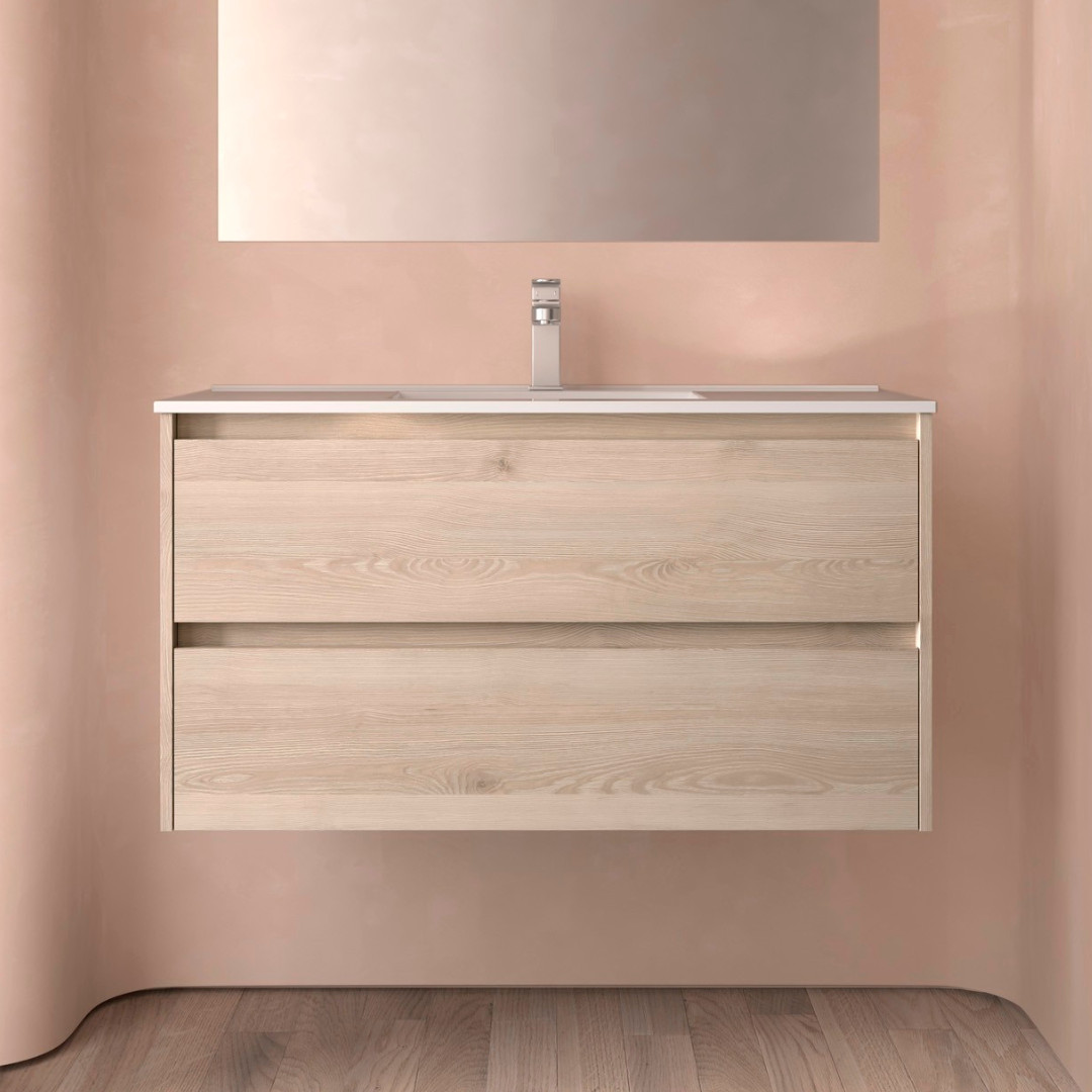 Mobile da Bagno Sospeso 100 cm Lavabo Incluso Natural | Salgar Noja