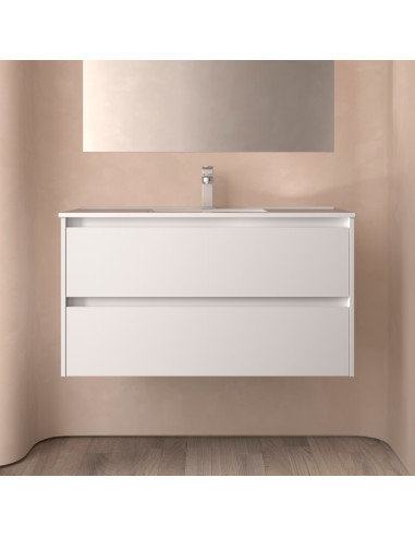 Mobile da Bagno Sospeso 100 cm Lavabo Incluso Bianco Opaco | Salgar Noja Mobili Sospesi
