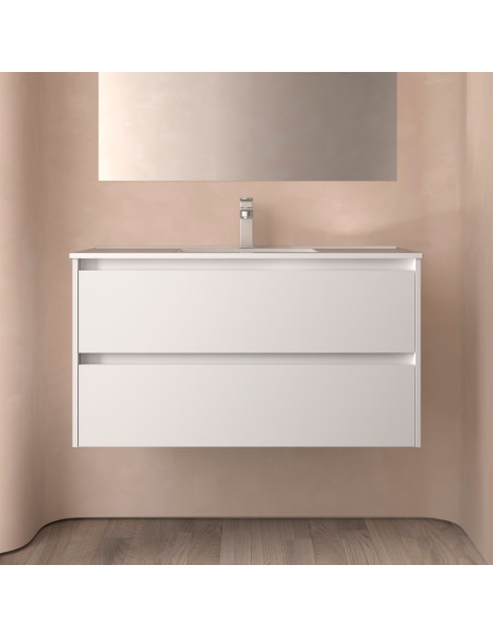 Mobile da Bagno Sospeso 100 cm Lavabo Incluso Bianco Opaco | Salgar Noja Mobili Sospesi