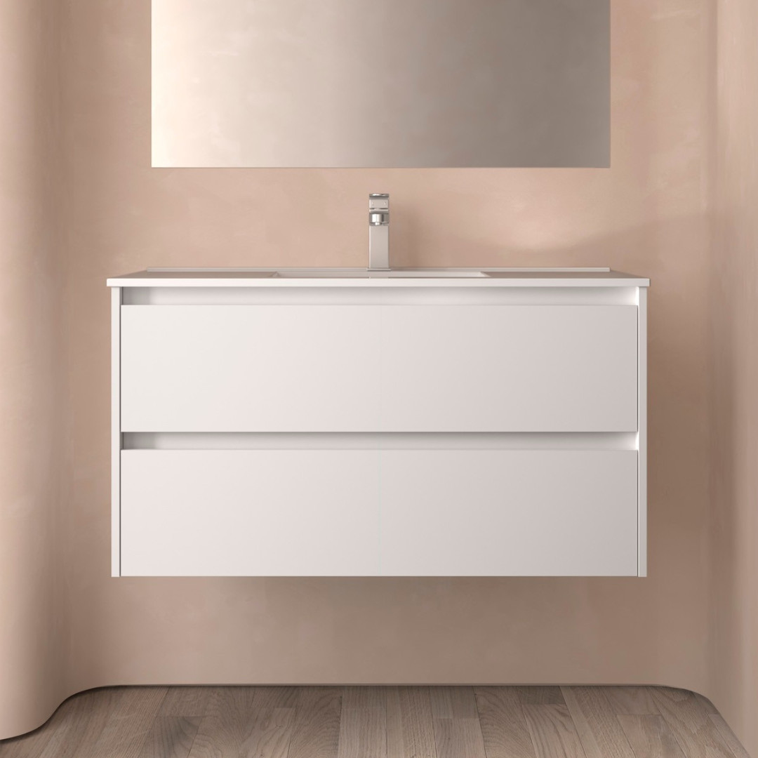Mobile da Bagno Sospeso 100 cm Lavabo Incluso Bianco Opaco | Salgar Noja