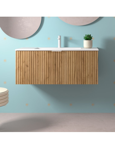 Mobile da Bagno Sospeso Cannettato 100 cm Lavabo Incluso Rovere Africa | Salgar Biba Mobili Sospesi