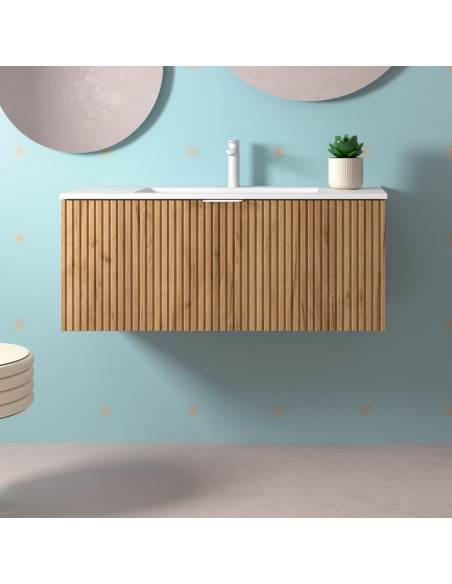 Mobile da Bagno Sospeso Cannettato 100 cm Lavabo Incluso Rovere Africa | Salgar Biba Mobili Sospesi