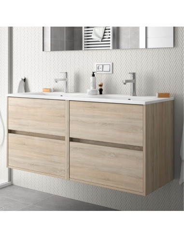 Doppio Mobile da Bagno Sospeso 120 cm Lavabo Incluso Rovere Caledonia | Salgar Noja Mobili Sospesi