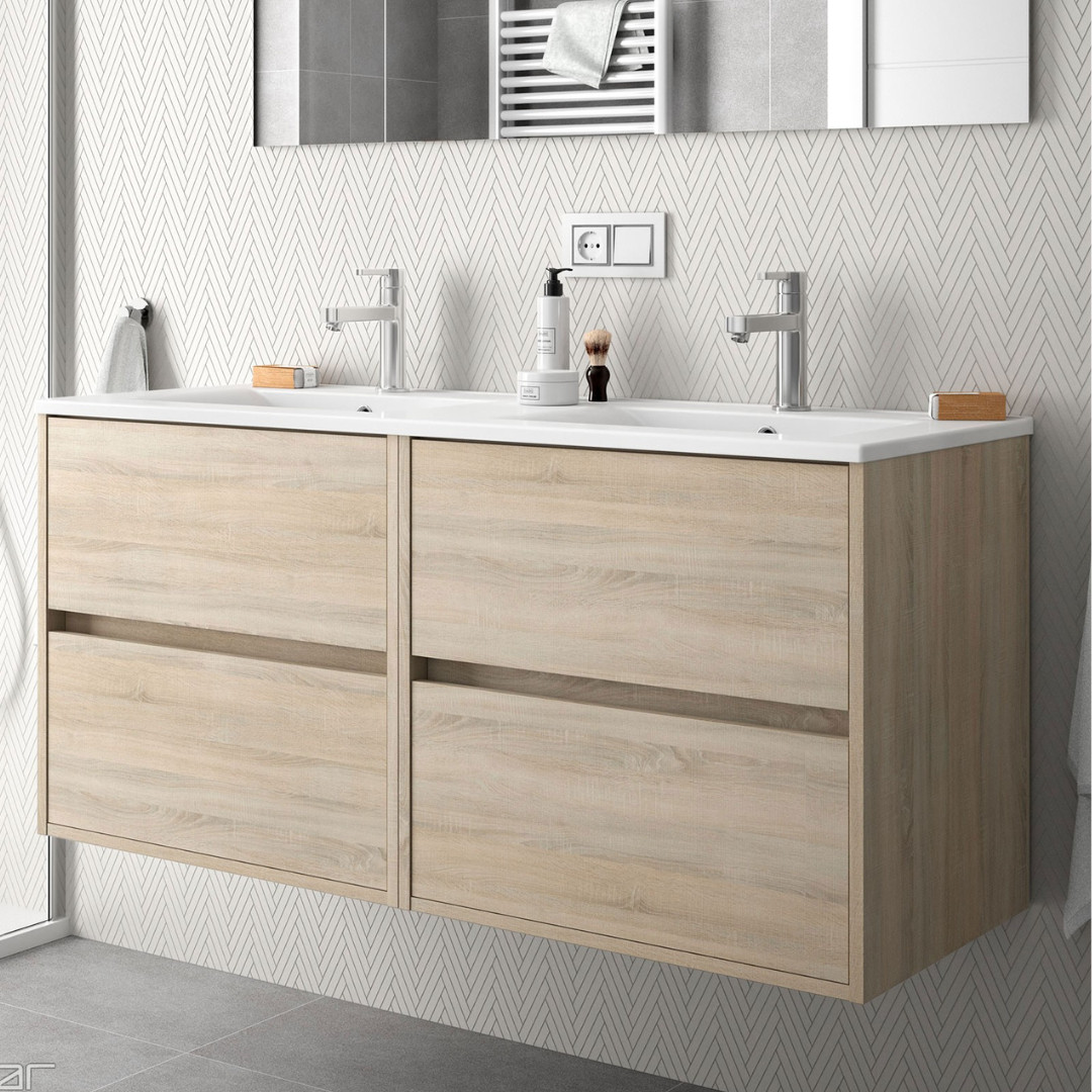 Doppio Mobile da Bagno Sospeso 120 cm Lavabo Incluso Rovere Caledonia | Salgar Noja